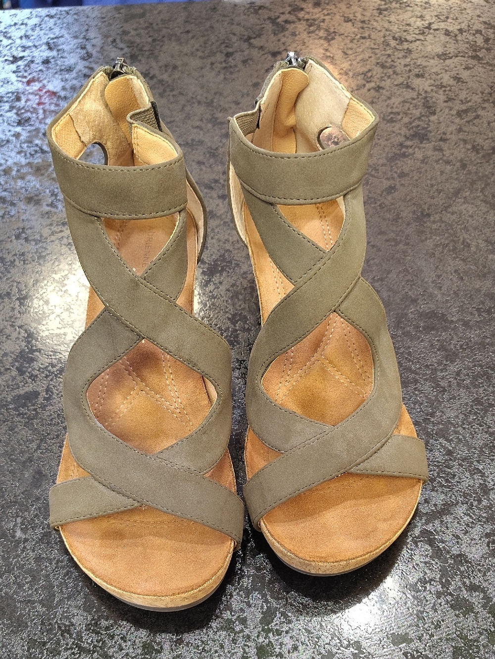 Adrienne Vittadini Olive Green Crisscross Wedge Sandals